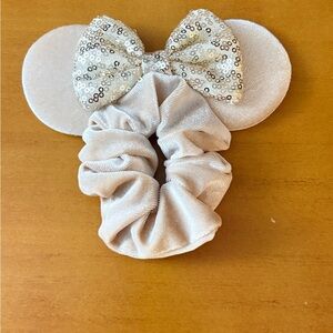 Minnie Mouse Style Ears Scrunchie with Pink Sequined Bow